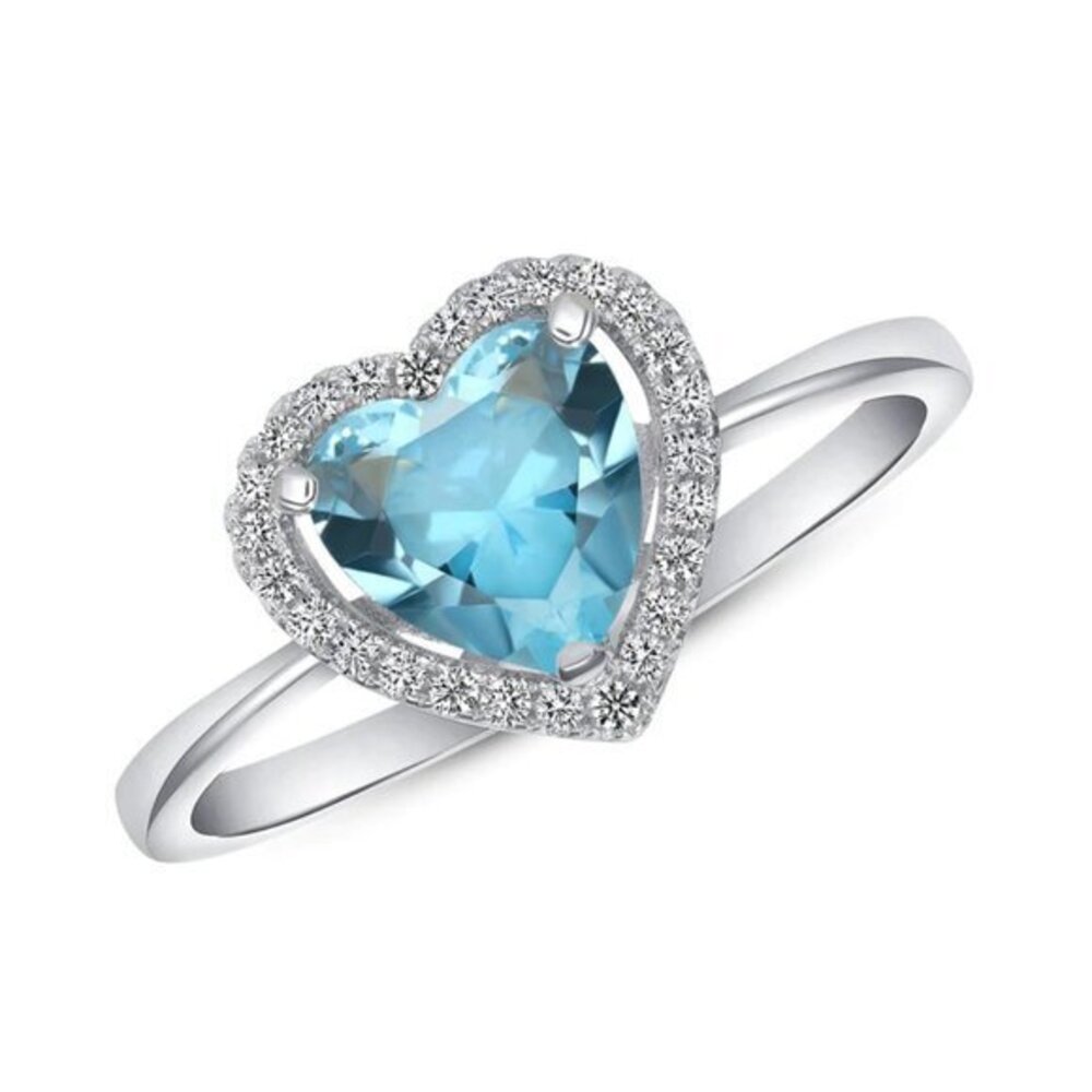 14k White gold plated 1ct Haert Blue CZ Engagement Ring 5 6 7 8 9 10